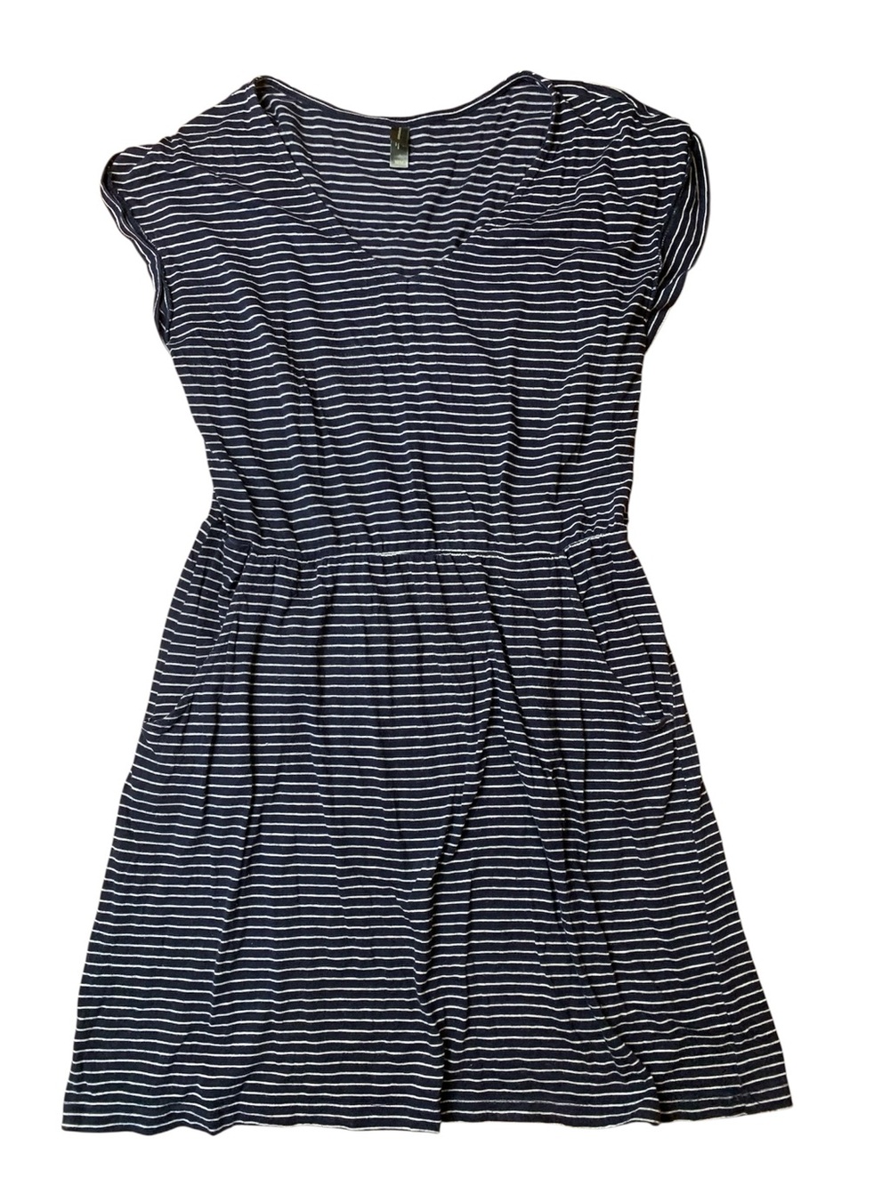 Denver Hayes Navy Blue White Striped T-Shirt Dress with Pockets Medium
